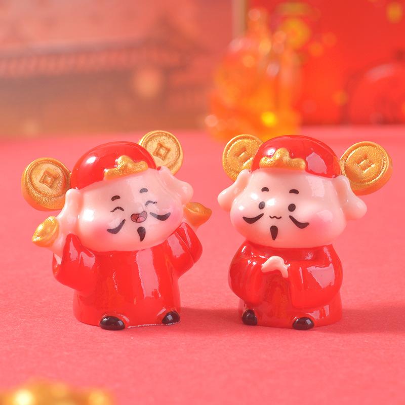 Cute Wealth God Home Desktop Ornament New Year Decoration Car Center Console Resin Handicraft