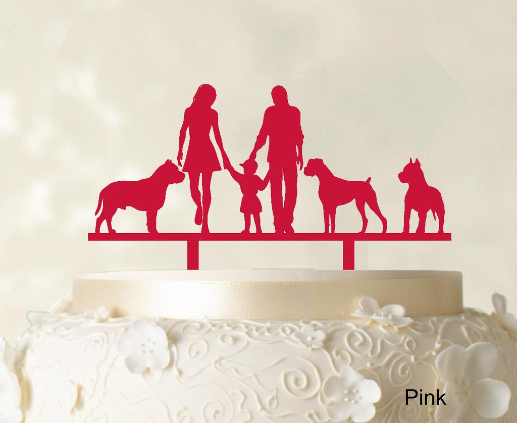 Decor personalizat pentru tort de familie cu siluetă de câini, pentru tort de nuntă, opțiune de decorațiuni pentru tort disponibilă de 15-18 cm