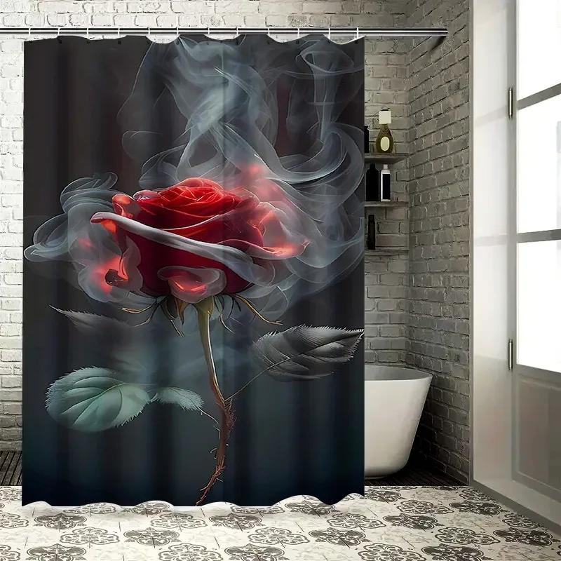 

Mystical Red Rose With Smoke Waterproof Shower Curtain Heat Resistant Machine Washable Non-Transparent 180X180Cm W60H190(CM)-1 Pcs