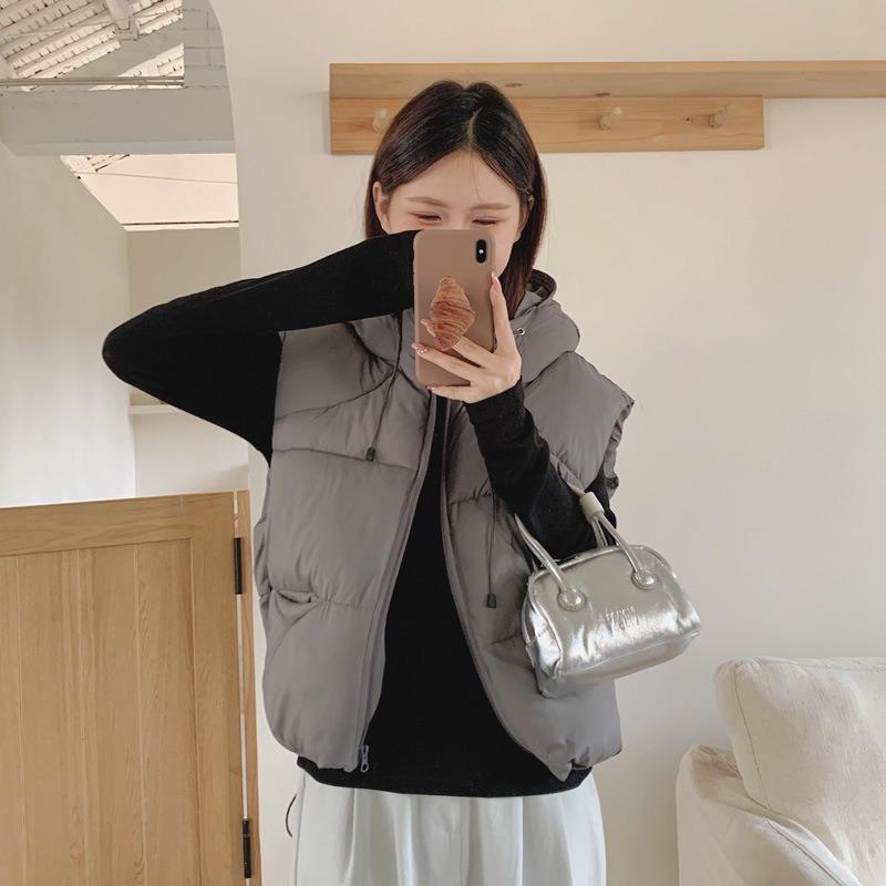 Down cotton vest women's short autumn and winter new student hooded cotton jacket vest cotton vest vest jacket thick