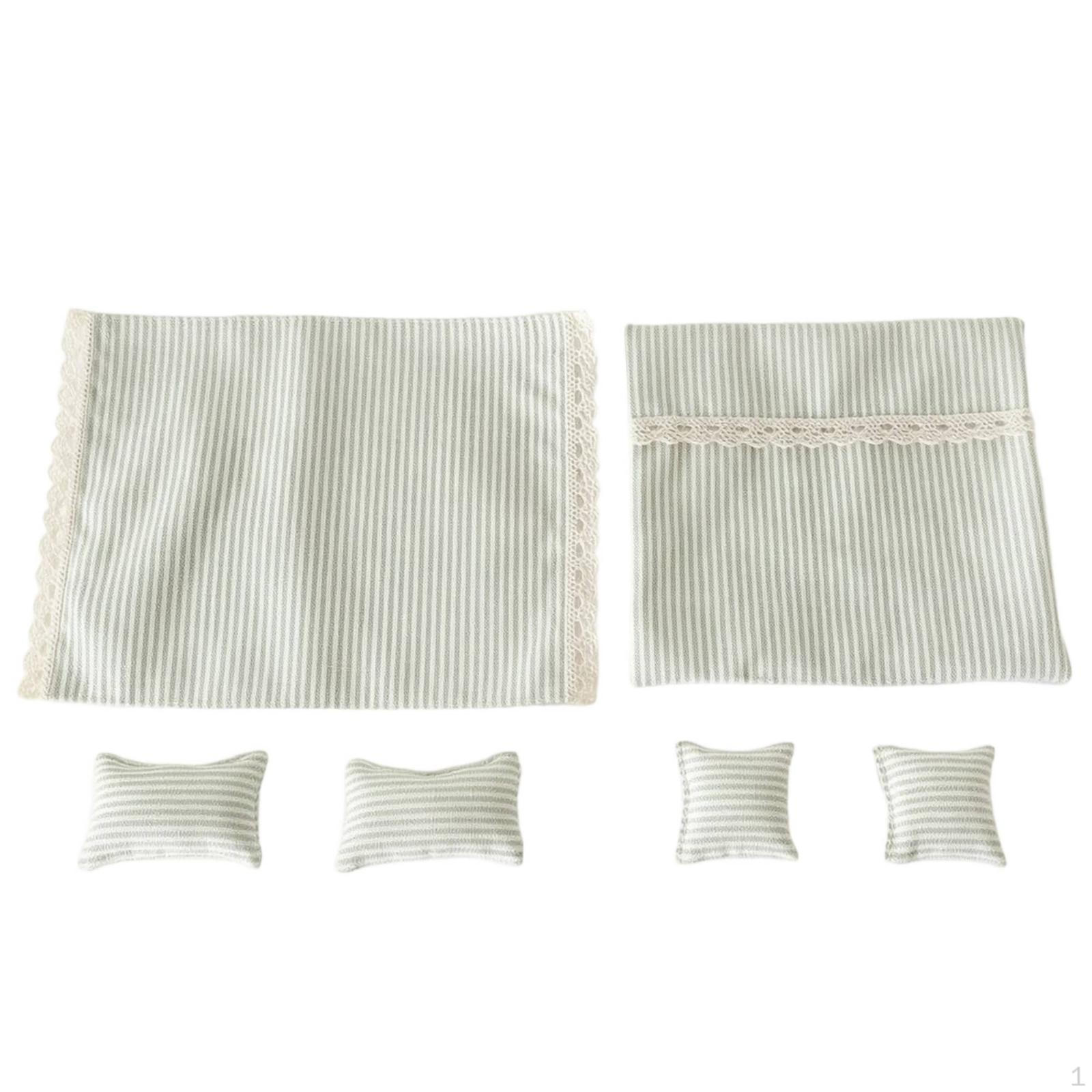 6 Pieces Dollhouse Bedding Set 1:12 Scale Miniature Textile Bedroom Collection