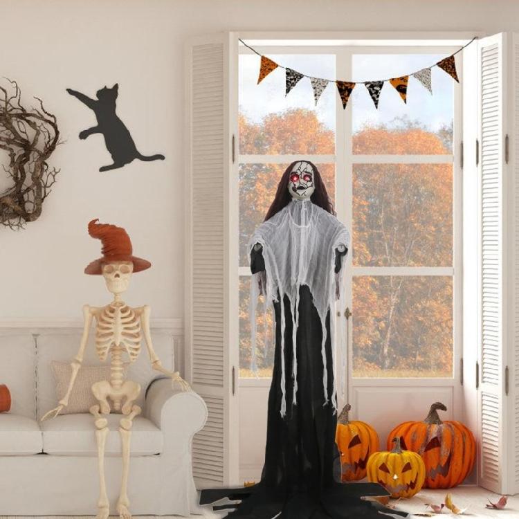 Furchteinflößende Sensenmänner Unheimlich Realistische Halloween Schädel Requisiten mit Sprachaktivierten Geräuschen Partydekorationen