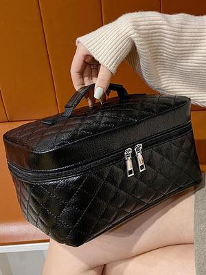 Schwarze PU Stickerei Diamantmuster Große Kapazität Make-up und Toilettenartikel Tasche