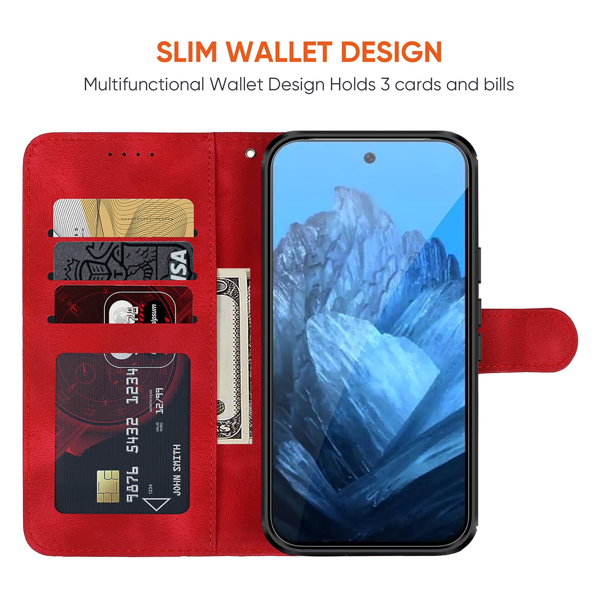 

For Google Pixel 8 Pro Phone Case Skin-Friendly Imprinted Lines Leather Phone Cover Red