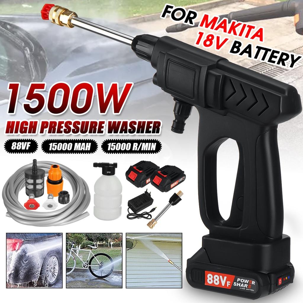 AC 110-220V Cordless High Pressure Car Washer 88VF Rechargeable Car Wash Guns Electric Water Guns Foam Machine for 18V Battery 1500W