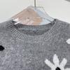 Women's Autumn and Winter Fashion Versatile French Round Neck Long Sleeve Pullover Daisy Jacquard Gray Knit Sweater