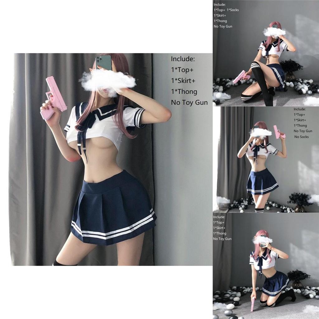 Women's Sexy Cosplay Lingerie Student Uniform Set With Velcro Design Miniskirt Outfit