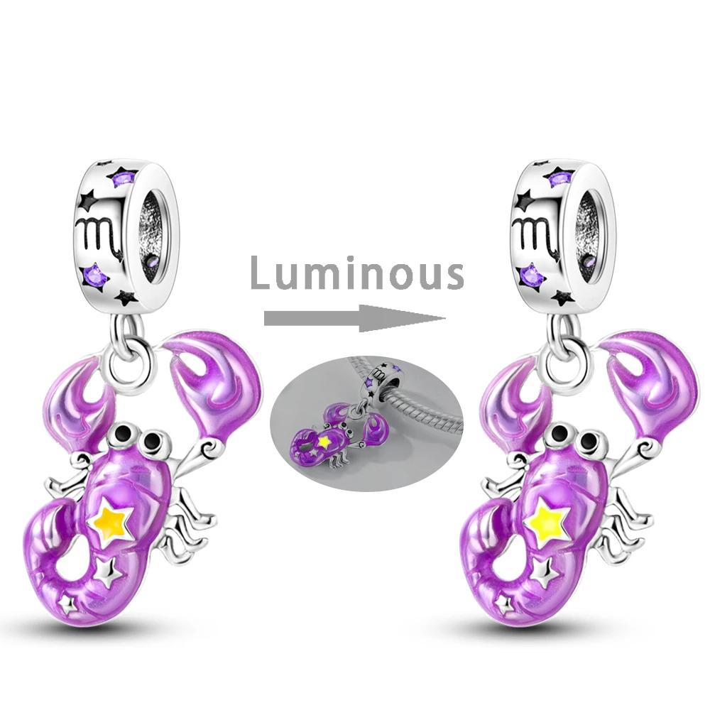 Zodiac Signs Original Charms Copper Glow In Dark Pendants Beads Fit Bracelet Diy Jewelry Birthday Gift For Women