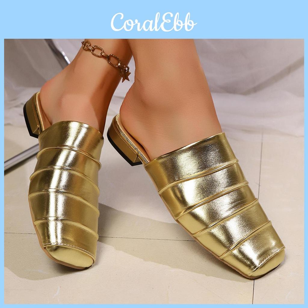 Silver Gold Pu Casual Slip On Flat Sandals For Daily Use And Summer Comfort