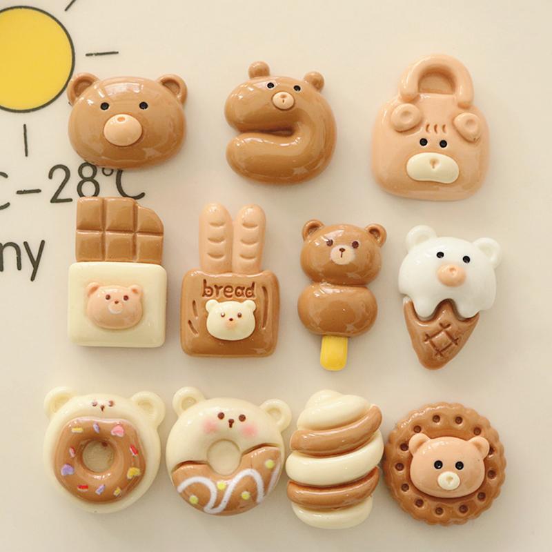 

10Pcs Latest Cute Animal Bear, Cake, Chocolate Resin Cabochon Scrapbooking Diy Jewelry Hairpin Craft Decoration Accessories A82