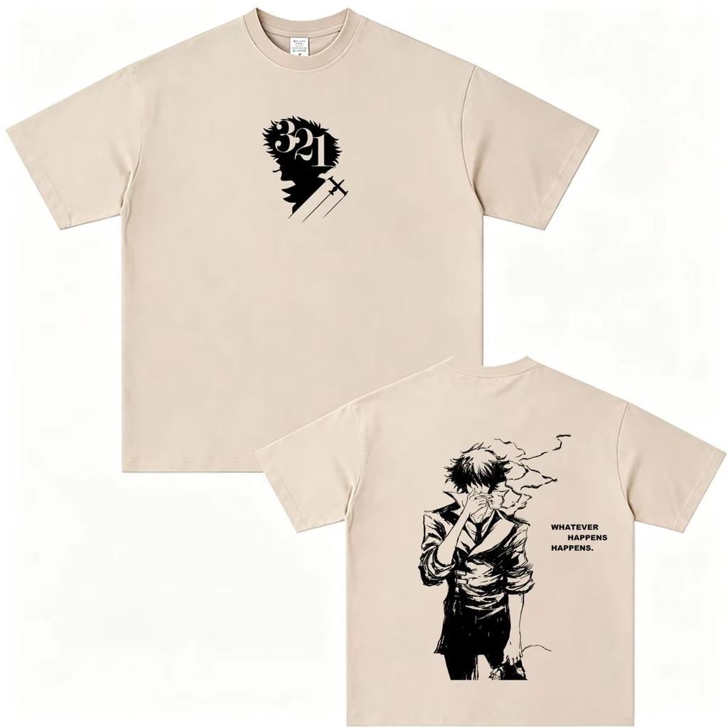 2026 Summer Hot Sale Anime Cowboy Bebop T Shirts Manga Spike Spiegel Whatever Happens Happens T-shirt Y2K Unisex Casual Cotton T Shirt