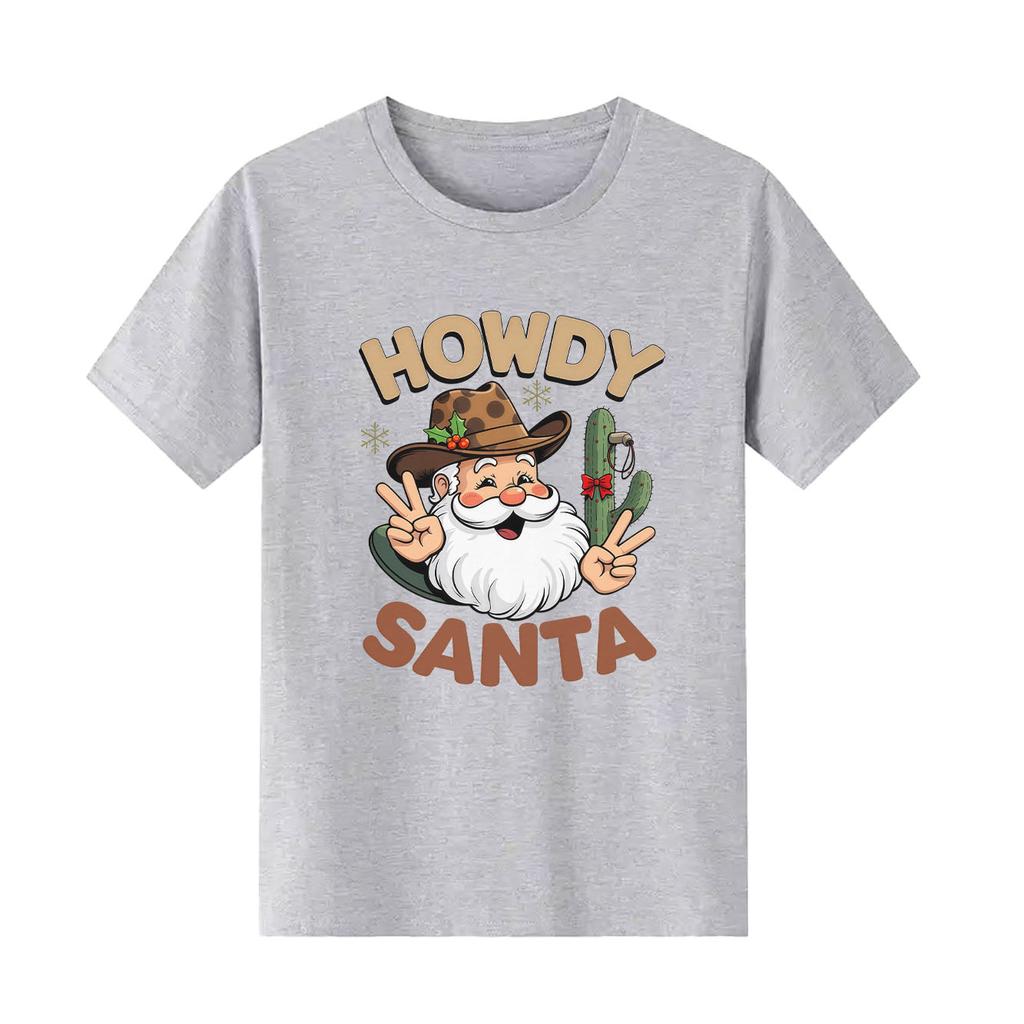Santa Claus HOWDY SANTA letter printed pattern Tshirt short sleeved round neck versatile Womens Tshirt