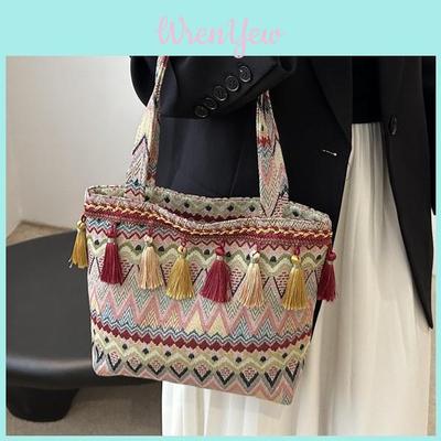 Ethnic Style Small Shoulder Bag With Tassel For Daily Office And Commuting