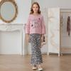 Girls Spring Autumn Long Sleeve Two Piece Set Bowknot Letter Print Leopard Flared Pants Toddler Girls Outfits Kids Fashion Clothing