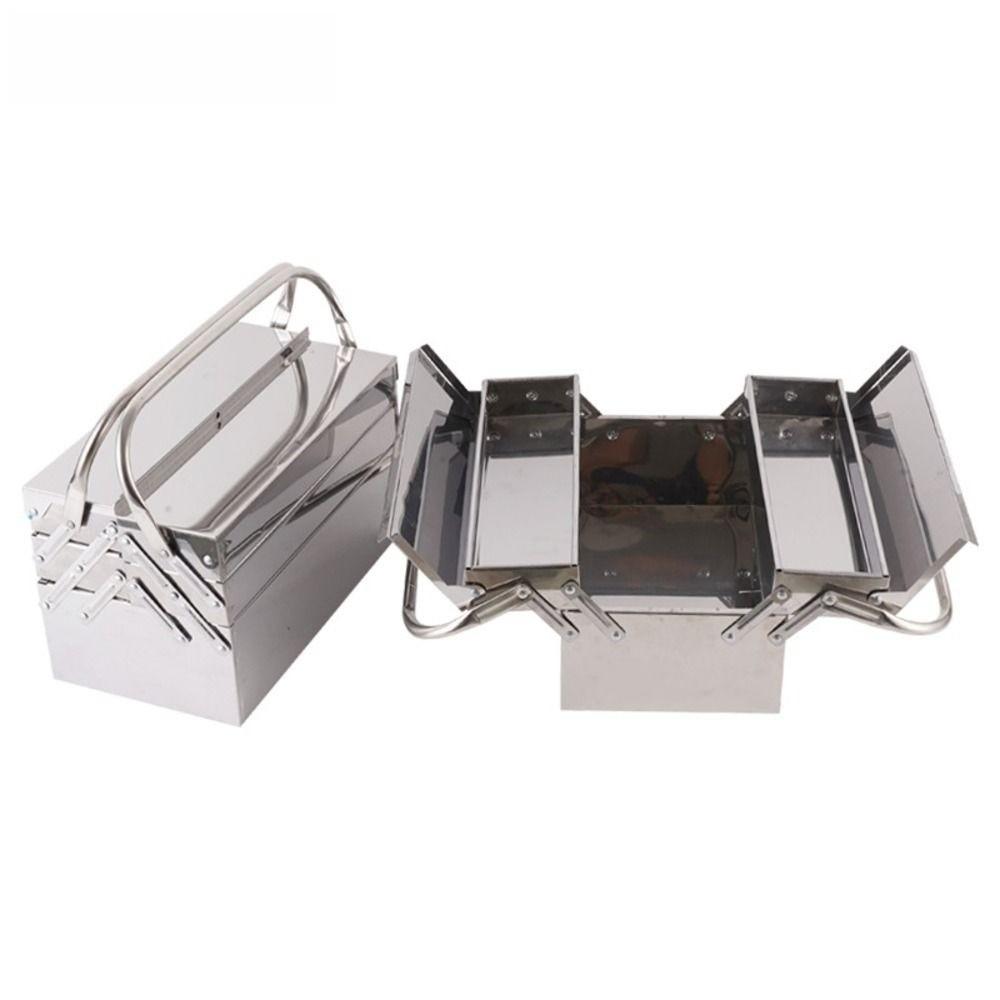 3 Layer 5 Tray Metal Tool Storage Box Stainless Steel Folding Tool Organizer Auto Maintenance