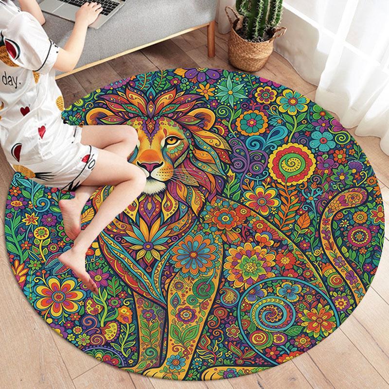 Mandalapainting Round Area Rug,Carpet Rug for Living Room Bedroom Sofa Playroom Decor,Non slip Floor Mat