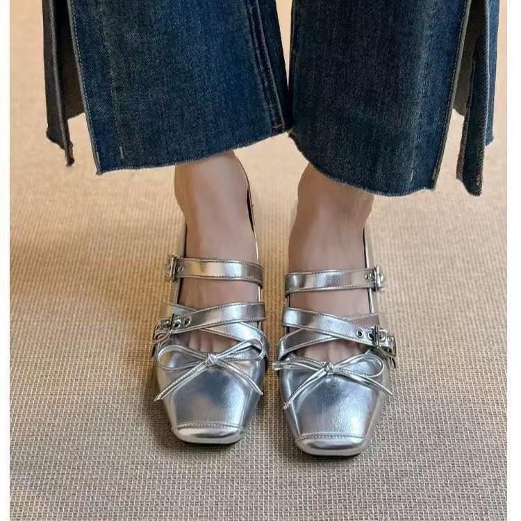 Fashion Mary Jane Shoes Female Genuine Leather 2025 New Snap Ballet Shoes Women Square Toe Flat Cowhide Ladies Shoes