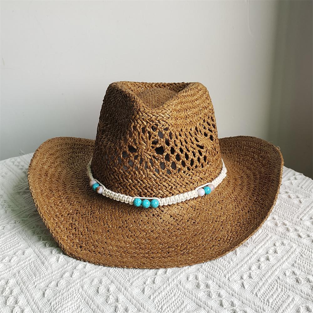 Summer Men's Women's Vintage Western Cowboy Hat Handmade Straw Weaving Beach Sun Hat Gentleman Lady Cowgirl Jazz Hat Bohemian
