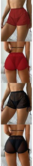High-Waisted Solid Color Mesh Bikini Swim Bottoms - 2023 European and American Style