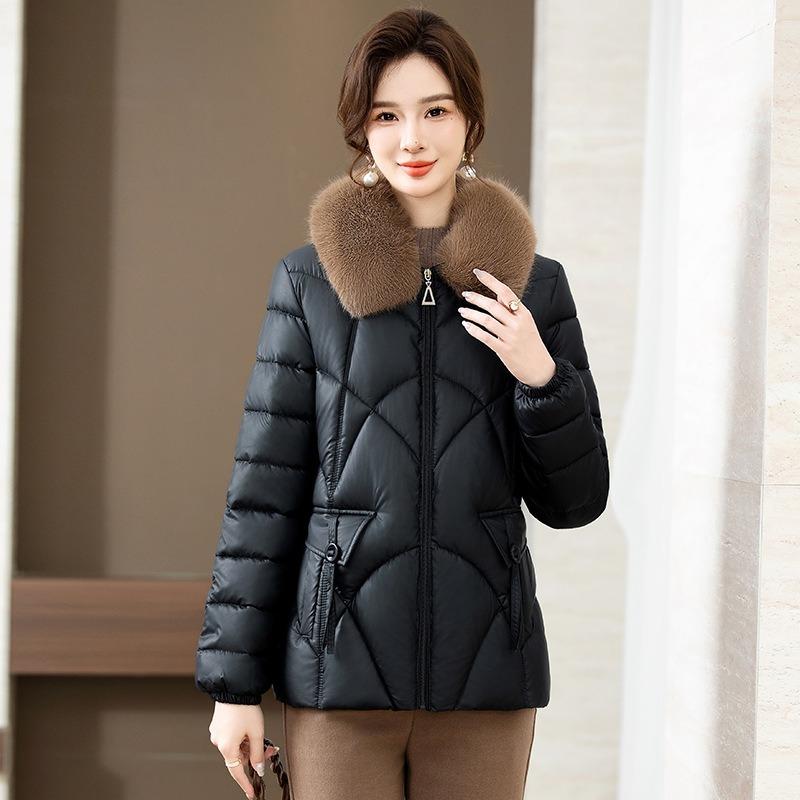 New winter slim-fitting and thin big fur-collared padded jacket women's short small padded jacket slim-fitting fashion padded clothing trend