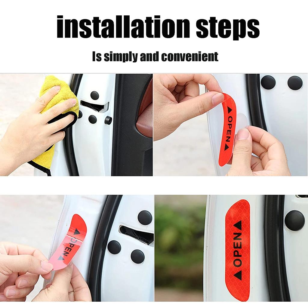4PCS Car Door Reflective Sticker Safety Warning Sticker Open Reflective Film Car Door Decoration Sticker