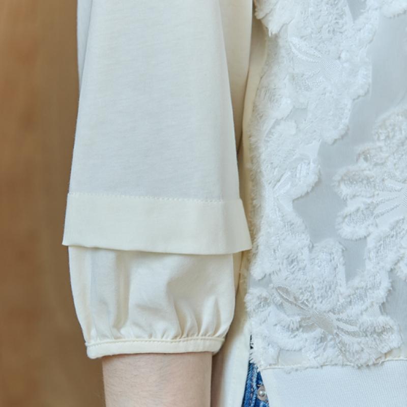 Maxza Fringe Flower Embroidery 7 Sleeve Blouse T shirT ze06qT012na