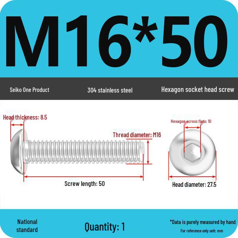 304 Stainless Steel Pan, Half, and Round Head Hexagon Screws (M2-M12)