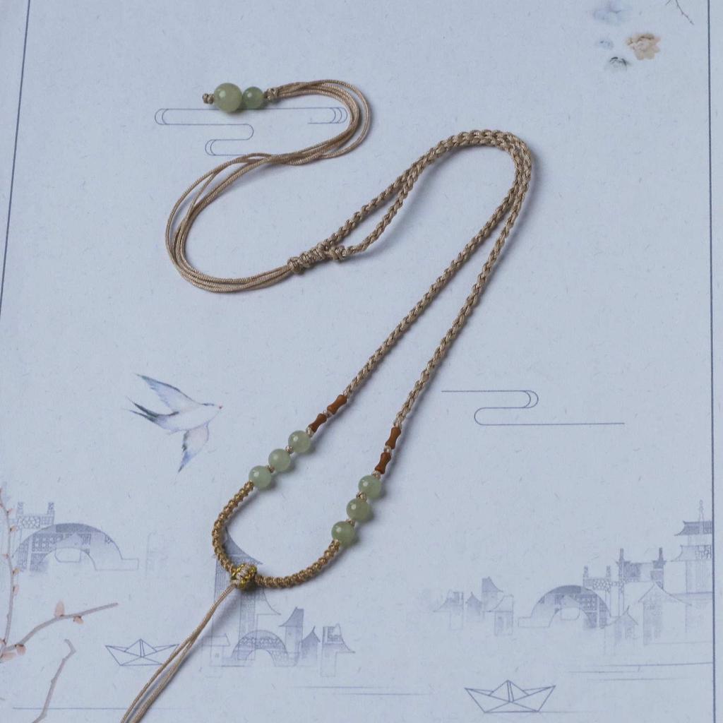 Elegant Unisex Jade Peace Buckle Pendant Necklace with Thin Red Rope