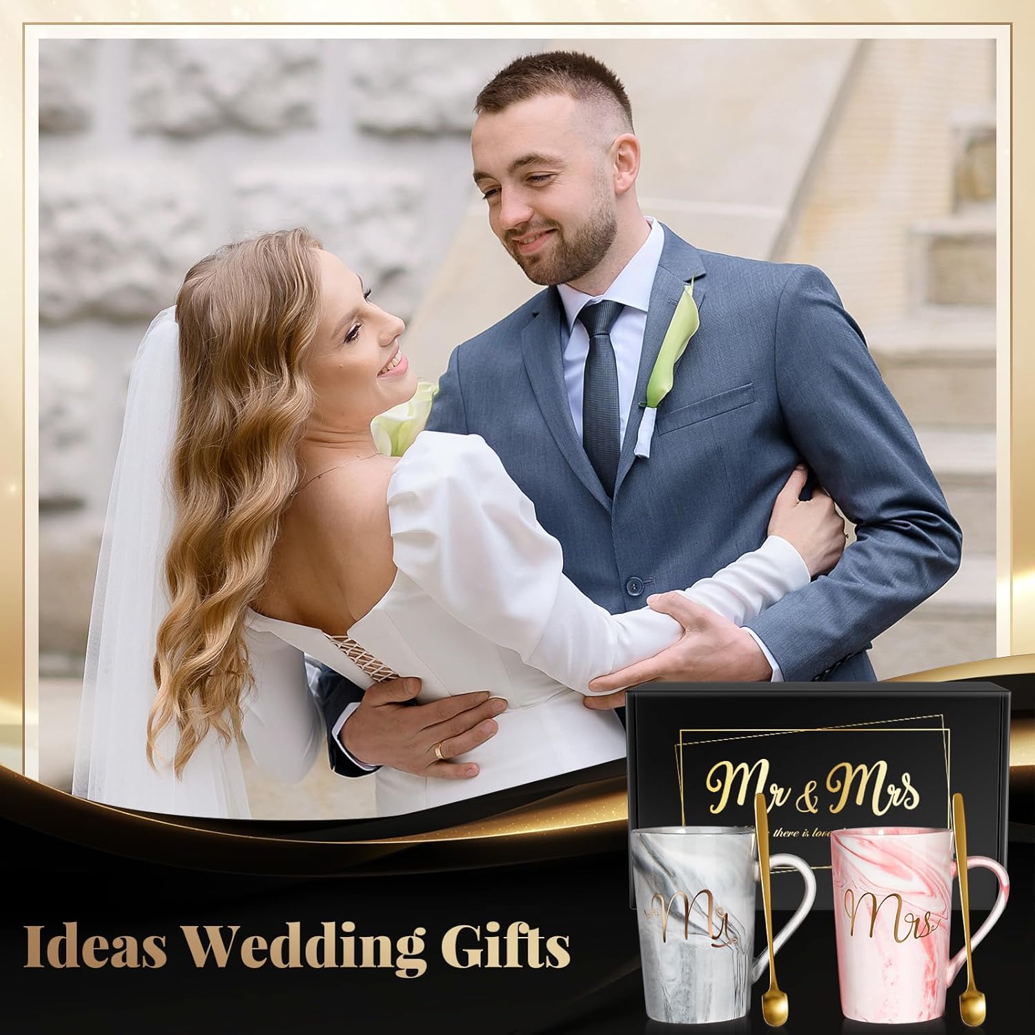Linkax Mr and Mrs Coffee Mug Couple Gifts, White Elephant Christmas Wedding Gifts for Couples 2025, Useful Anniversary Engagement Present for Couple