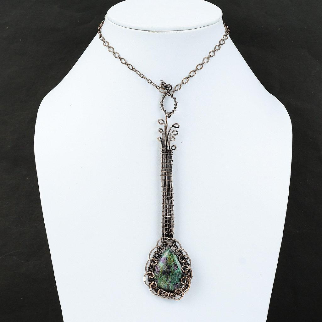 Ruby Fuchsite Copper Wire Wrapped Pendant Gemstone Pendant Copper Wire Wrap Jewelry Handmade Jewelry Gift For Her Guitar Pendant For Mother