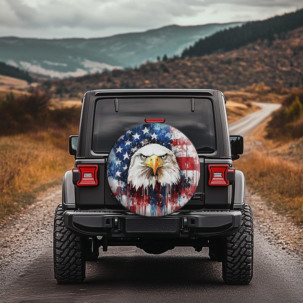 Patriotic Eagle American Flag Tire Cover Waterproof UV Resistant Protector for Jeep SUV Truck