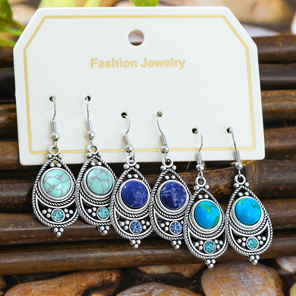 

Vintage Ethnic Style Dangle Earrings for Women Zircon Inlay Polychrome Antique Silver Eardrop Daily Wear Party Decors Gifts