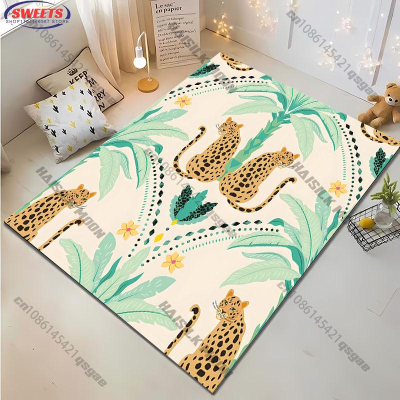 1PC Belize Leopard Theme Printed Carpet for Living Room Bedroom, Sofa Rugs,Balcony Door Non-slip Decorative Mat Holiday Gifts