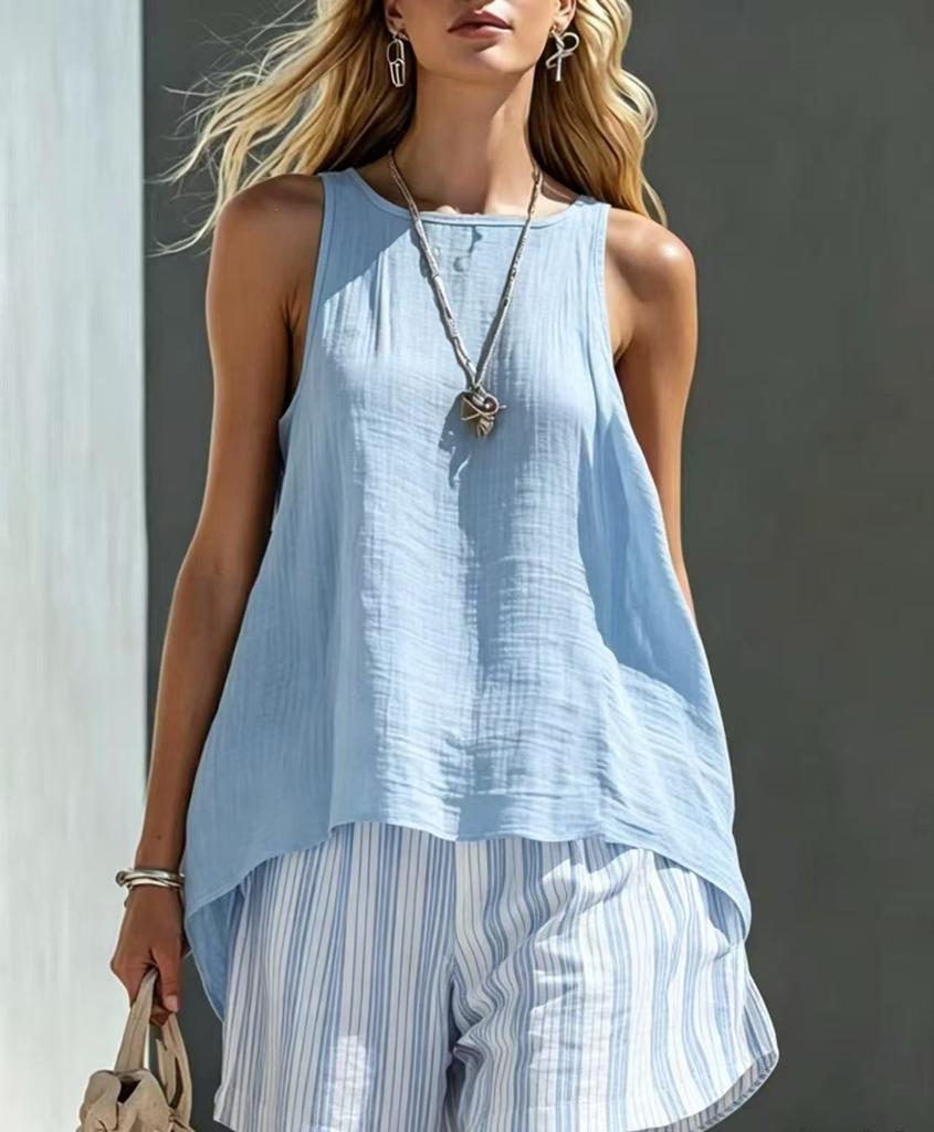 2026 cross-border new European and American style sleeveless striped suit women's summer loose casual two-piece set cross-border trendy