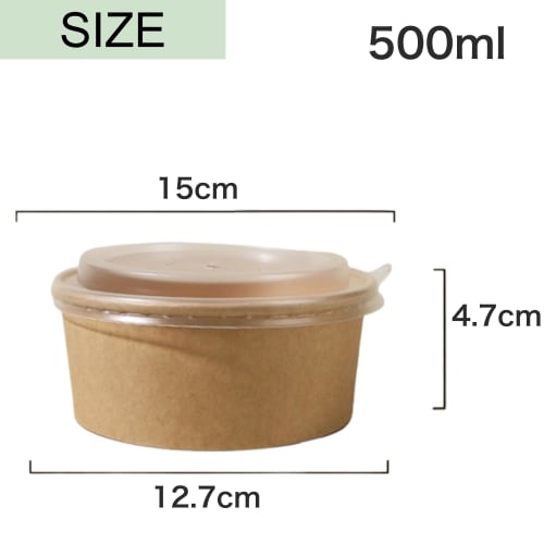 Asdays Disposable Lunch Boxes, Disposable Bowls, Disposable Containers with Lids, Kraft Paper Bowls, and Paper Plates (500ml, Set of 10)