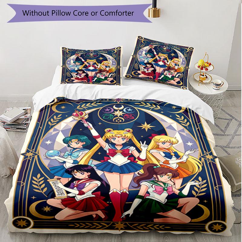 3pcs Duvet Cover Set (1*Duvet Cover + 2*Pillowcase, Without Core), Sailor Moon Print Soft All‑Season Bedding Set, Home Bedroom Decor Gift