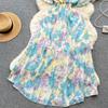 Women Chiffon Floral Long Dress Korean V-neck Short Sleeve A-line Party Dresses Summer Bohemian Style Beach Vestidos