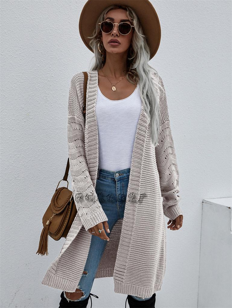 Autumn and Winter Long Cardigan Solid Color European Beautiful Women's Knitted Women's Fashion Sweater Women