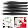5Pcs Tweezers Stainless Steel AntiStatic Nipper Picking Tool Sewing Accessories Black(Straight Head )