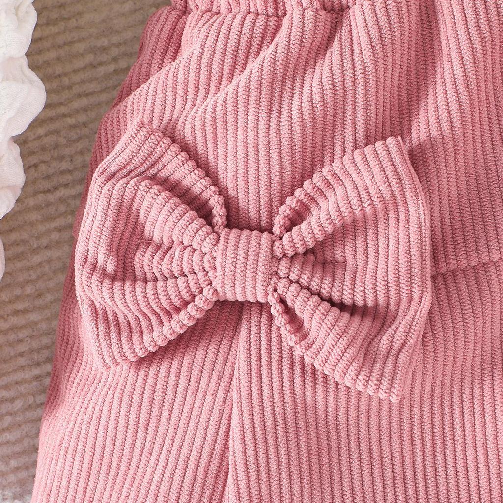 Girls' Bubble Sleeve Top & Bow Skirt 2Pcs Outfit