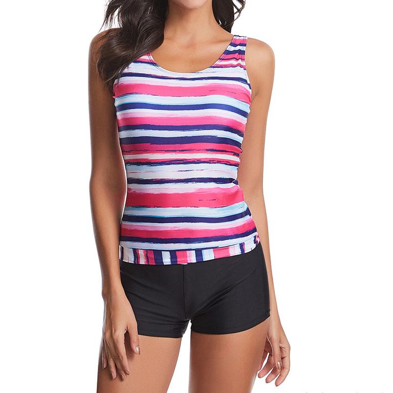 

Жіночий купальник із двох частин. Купальник у смужку. Топ-танкіні з плоскими шортами. Літній купальник L