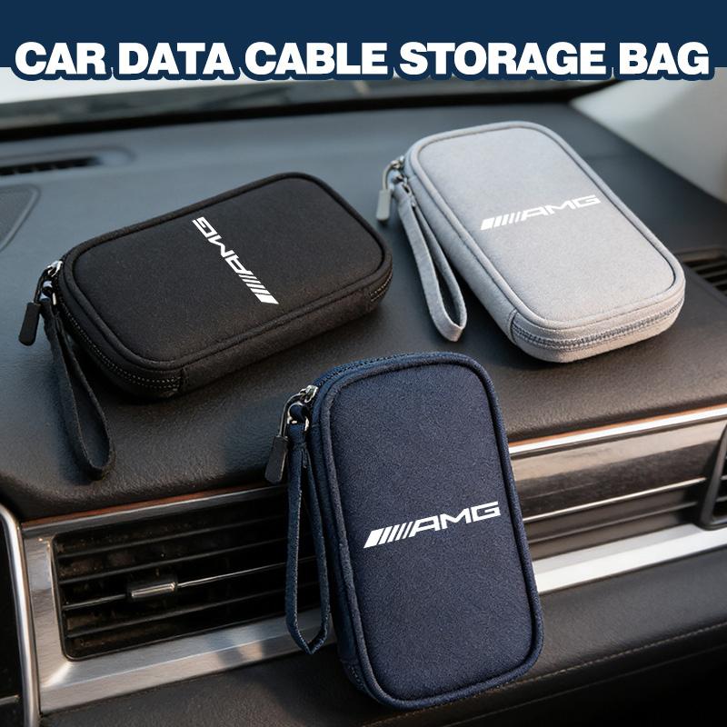 For AMG Car Logo Digital Storage Bag Data Cable Charger Storage Bag Organizer Accessories Mercedes Benz B-CLASS C-CLASS GLC GLE