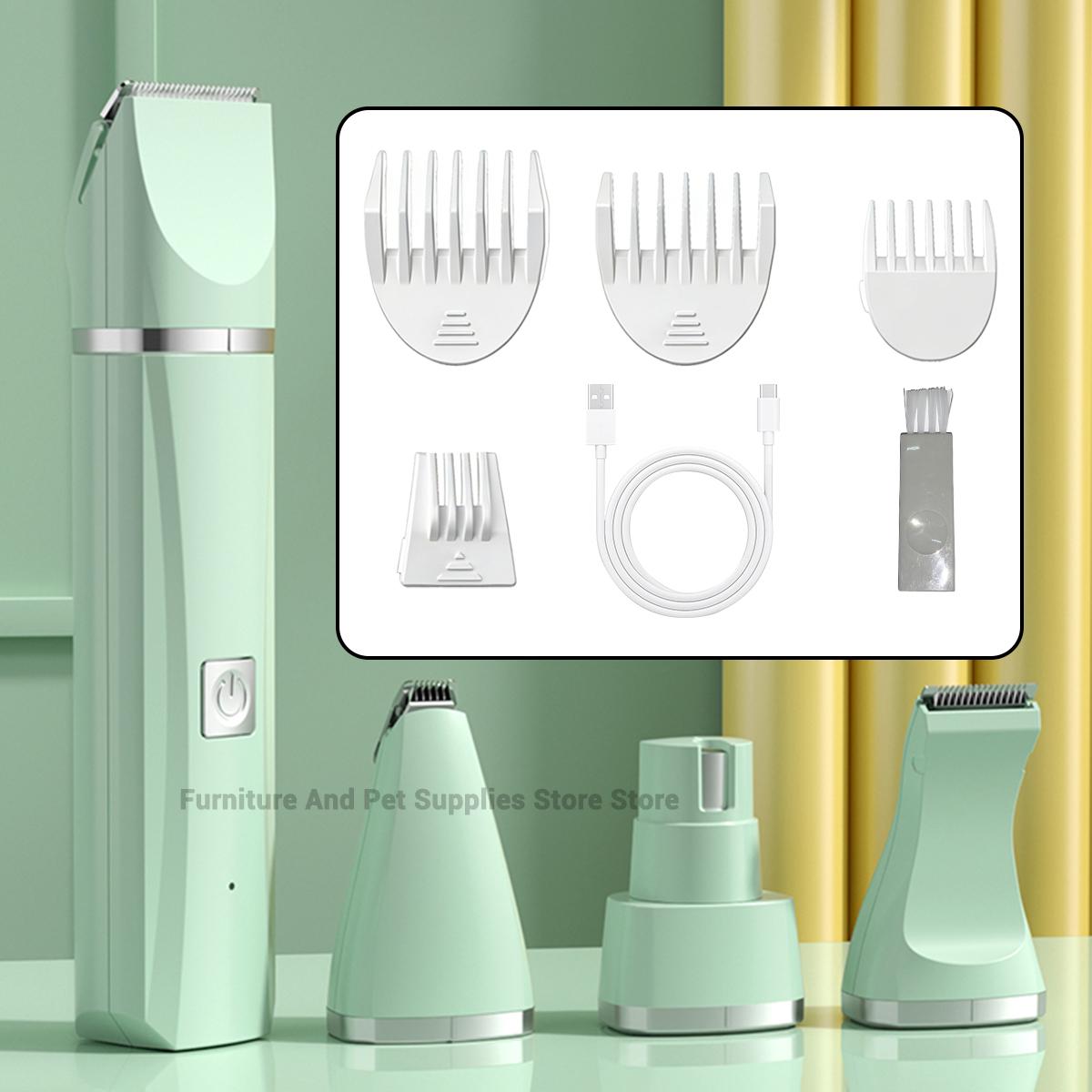 BEPAN New 4-in-1  Pet Multi functional Beauty Tool Set Dog Hair Clipper Rechargeable Pet Hair Clipper Shaver Cat Supplies зелёный