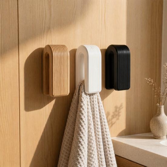 3D Printed Towel Hook Vertical Grain U-Shaped Appearance Adhesive Installation Automatic Locking Hook