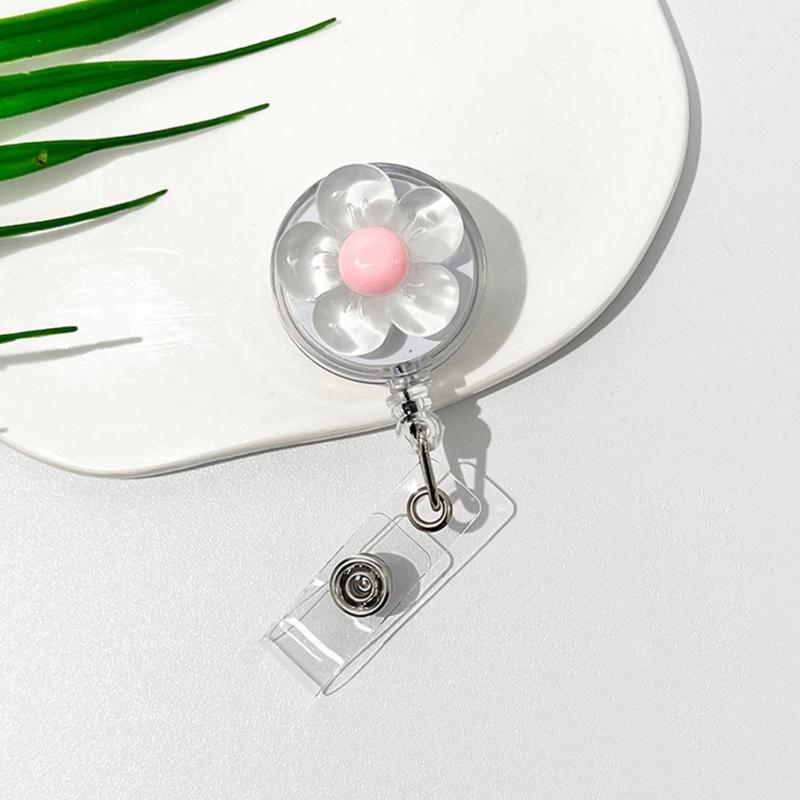 Auto Retractable Badge Reel With Flower Pattern Stretchable Back Clip For Work Identity Badge Holder Office School Use