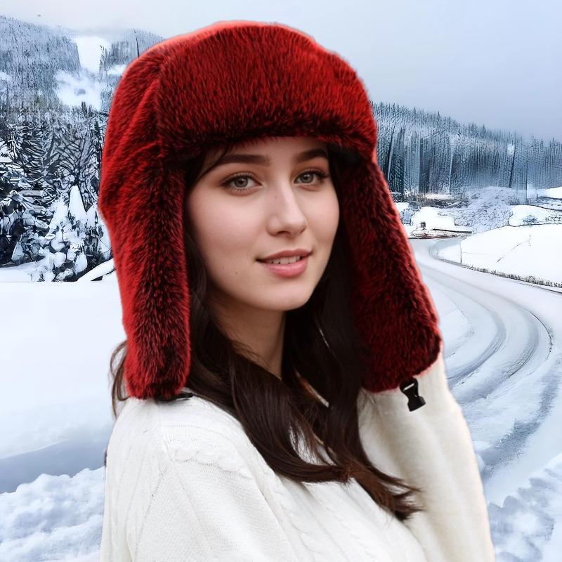 

Новая женская зимняя теплая шапка-сноубордистка из лисьего меха, шапка для ушей для путешествий на открытом воздухе, лыжная шапка из искусственного меха L（58-60cm） бордовый