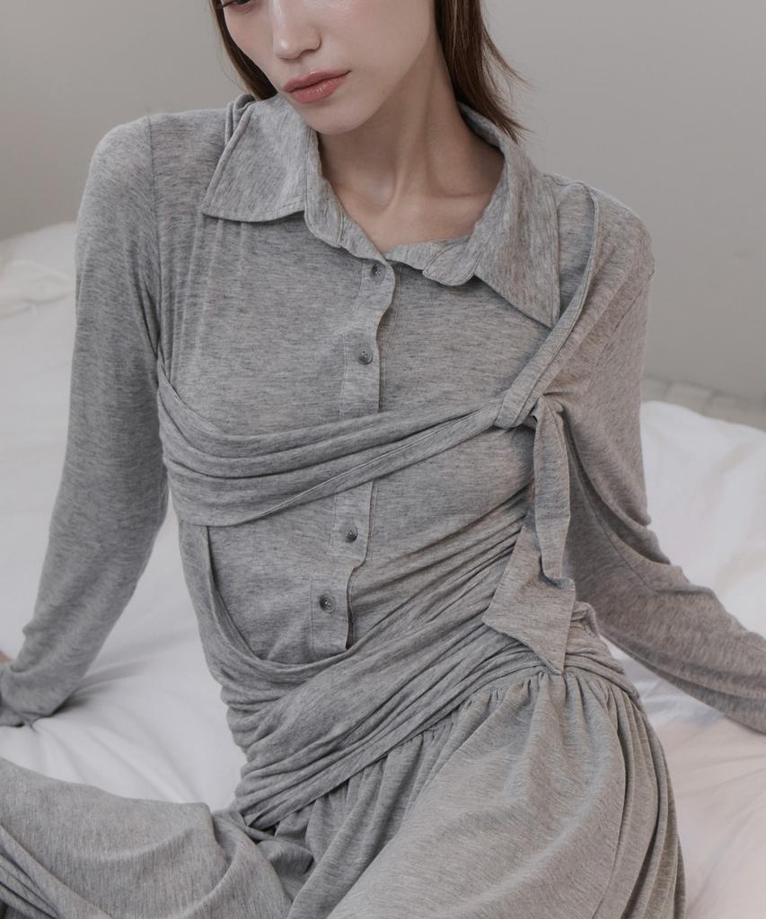 JINJUSE Knot Veil Top [Melange Gray]