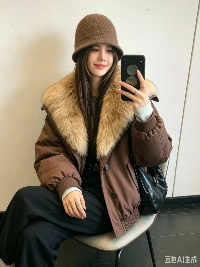 New imitation warm collar fox hair parker women's short jacket autumn and winter removable down cotton clothing fashionable and natural