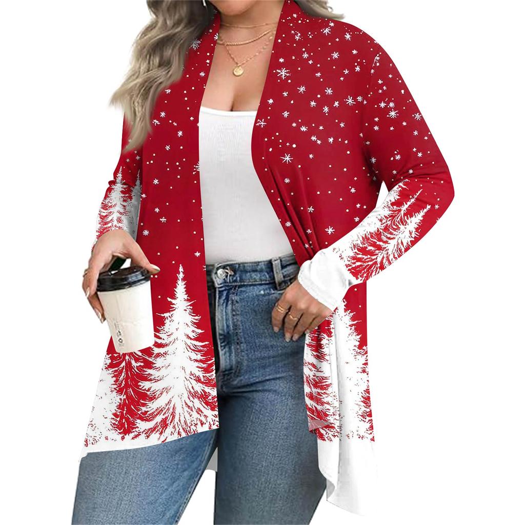 Women's Fall And Winter Fashion Casual Print Long Sleeve Mid-Length Cardigan Jacket