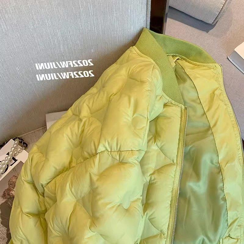 Autumn and winter new green cotton jacket padded baseball jacket light down cotton coat tide